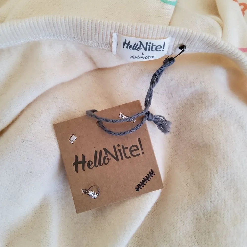 Hello Nite Long Sleeve Graphic Loungewear Top Size L New